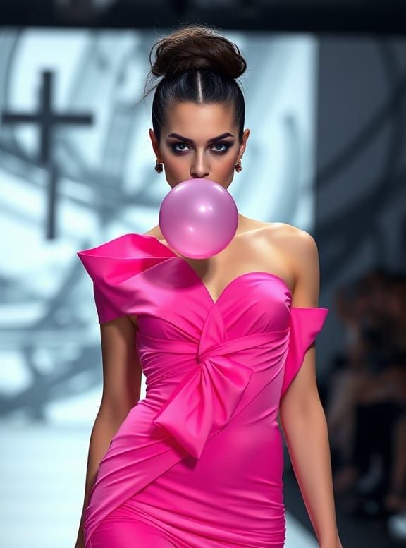 Surreal High-Fashion Beauty Blows Pink Bubblegum on Catwalk