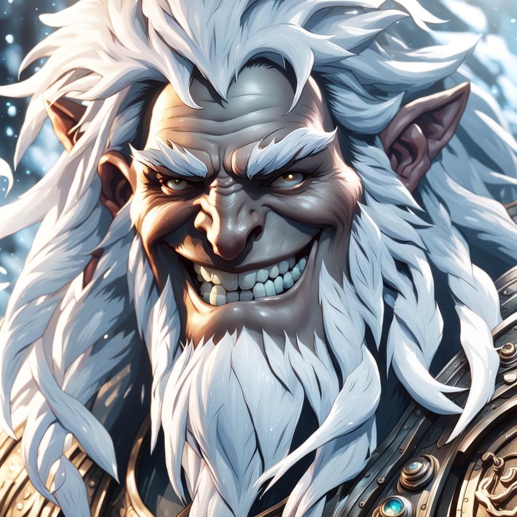 Kind Frost Giant Ymir Portrait in Hyperdetailed Style