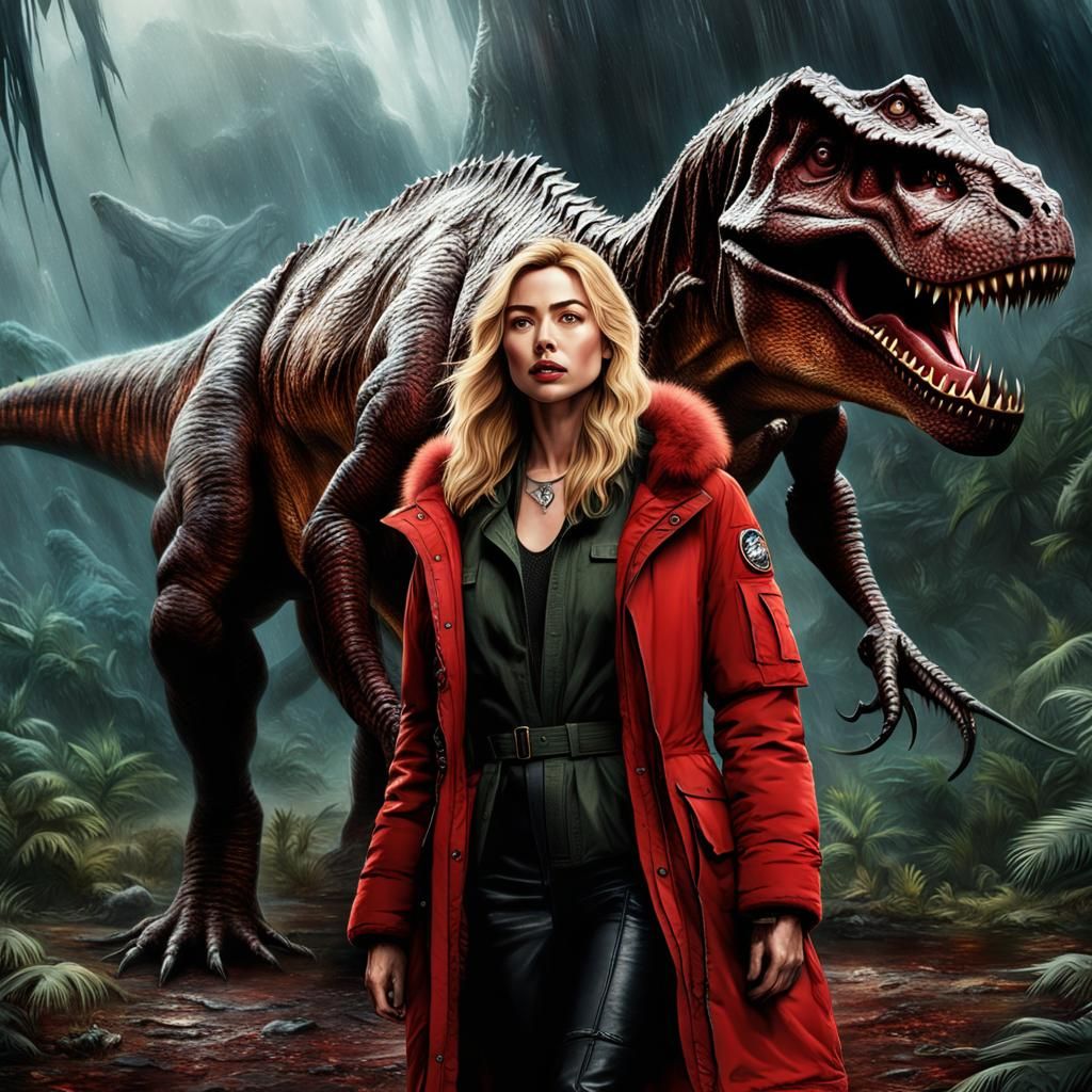Woman with T-Rex in Jurassic Park