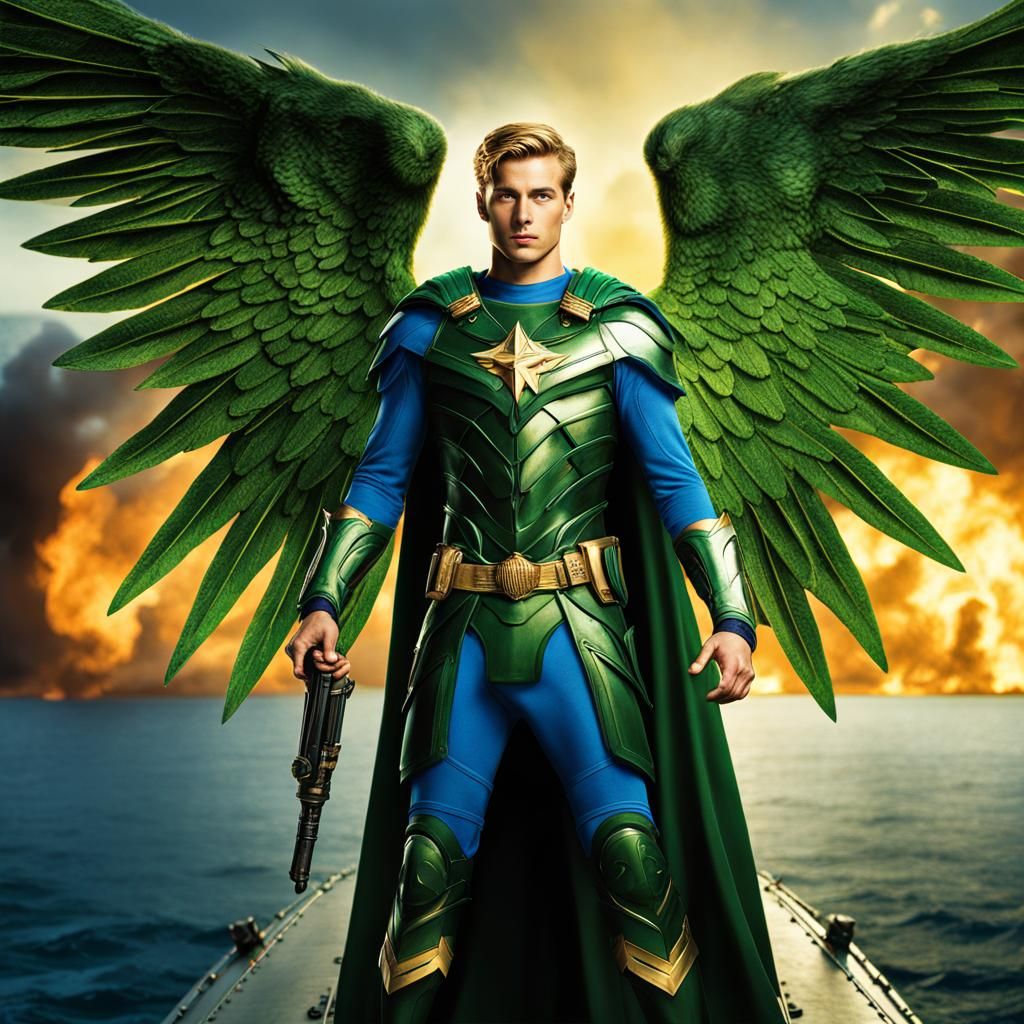 Archangel Superhero on Navy Ship in WWII Setting