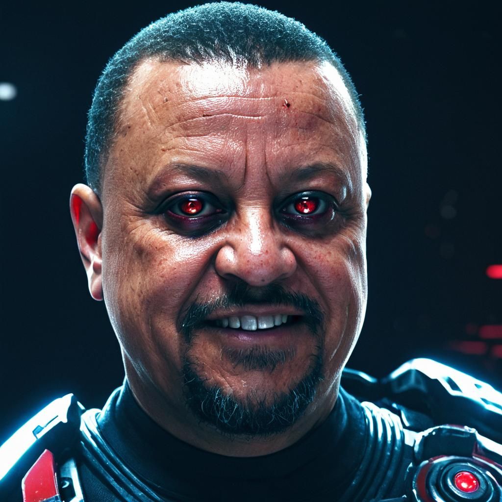 Futuristic Android Killer with Red Eyes in Cyberpunk Style