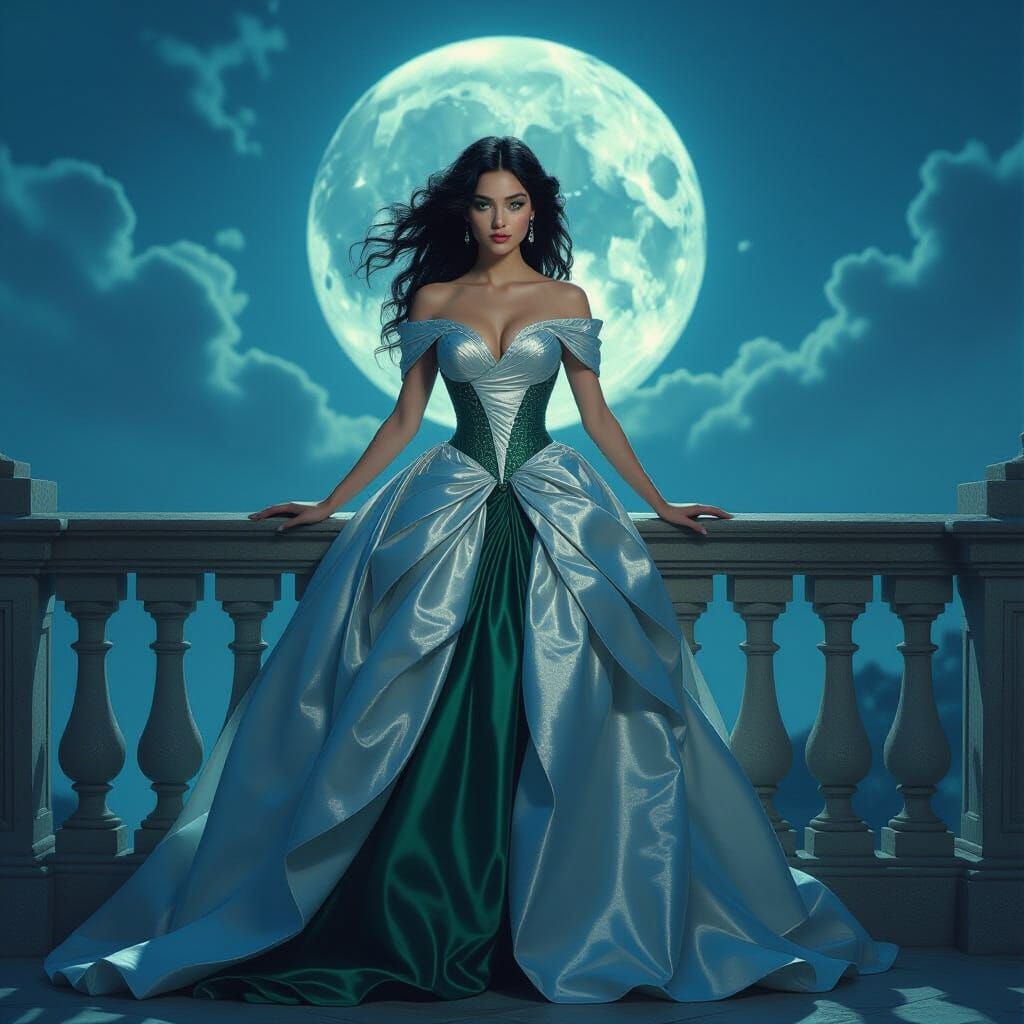 Moonlit Ballerina on Ornate Balcony