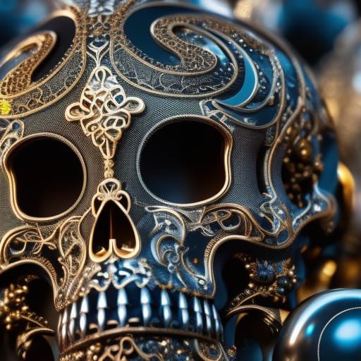 Gothic Silver Skull Splashing in Liquid Gold