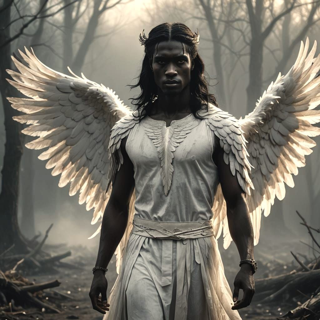 Fallen Angel with White Feathered Wings