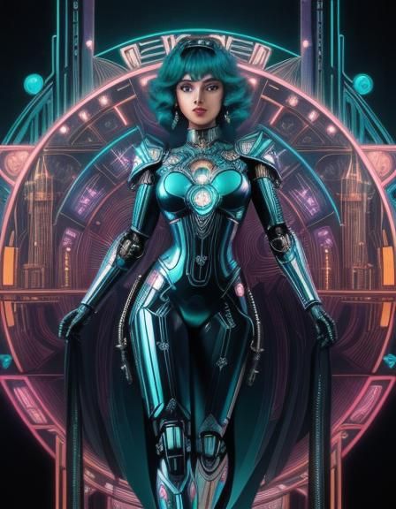 Art Deco Robot in Metropolis: Holographic Movie Poster