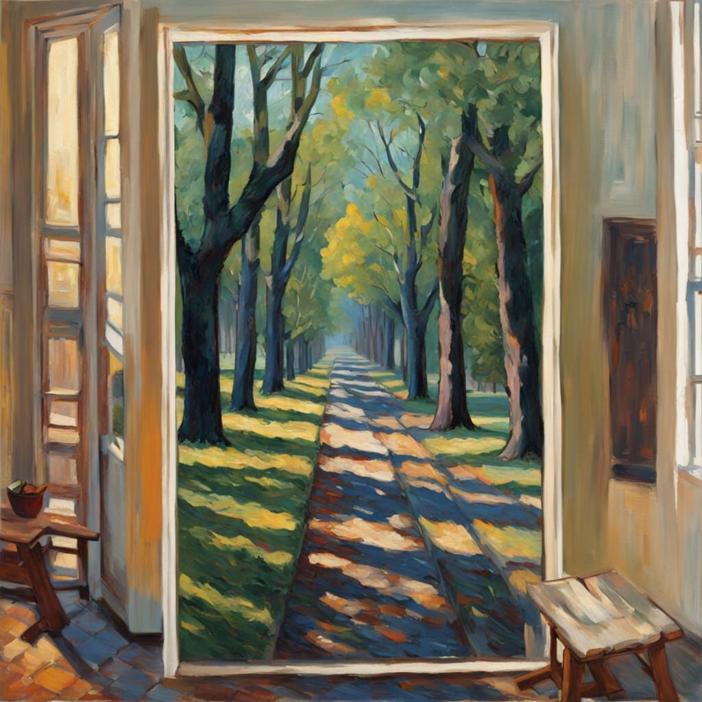 Expressionist Oil Painting of a Tree-Lined Avenue