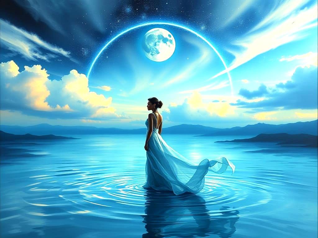 Feminine Strength: Oil Painting with Lunar Symbolism