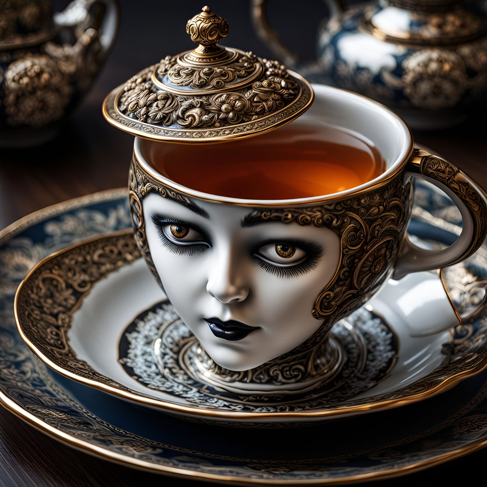 Human Head Teacup: Hyperrealistic Fine China Ceramic
