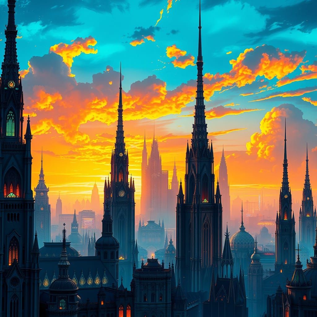 Surreal Futuristic Metropolis under Electric Skies