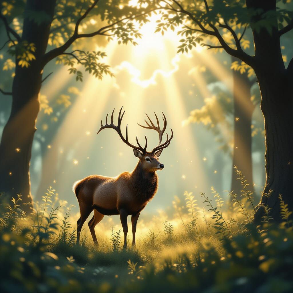 Majestic Stag in Ethereal Forest Clearing