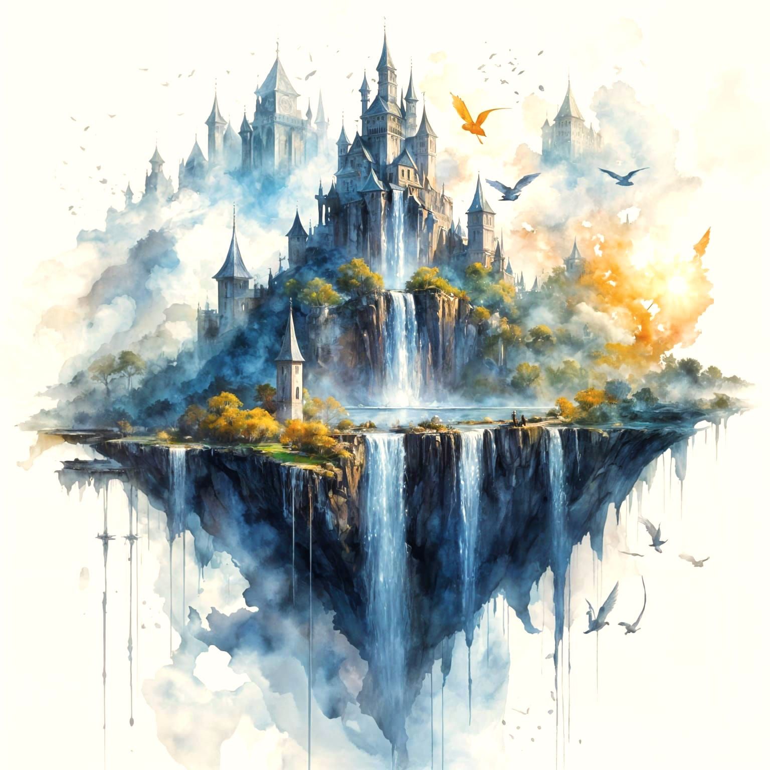 Ethereal Floating Isles in Golden Mist