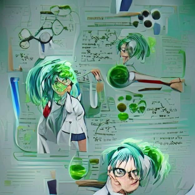 Anime Scientist Girl with Green Hair Portrait