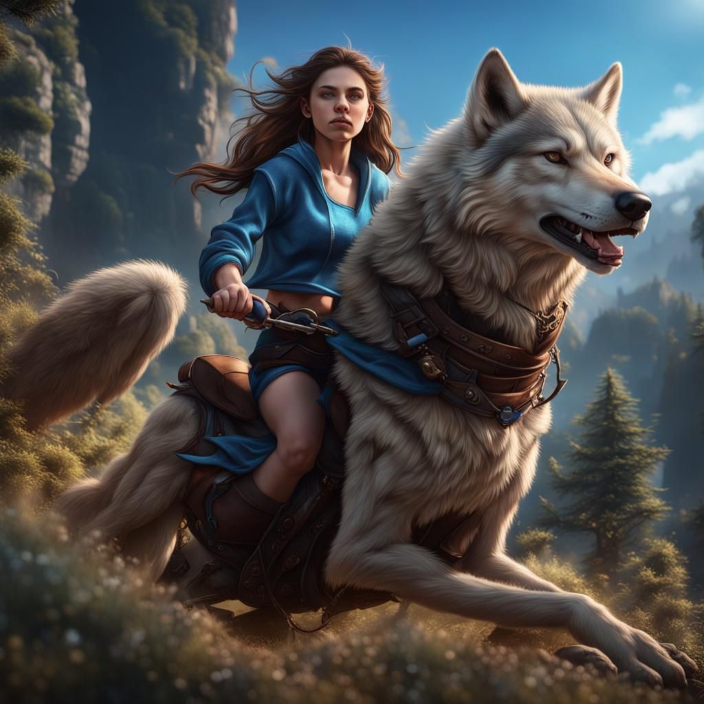 Girl Rides Wolf: Detailed Fantasy Concept Art