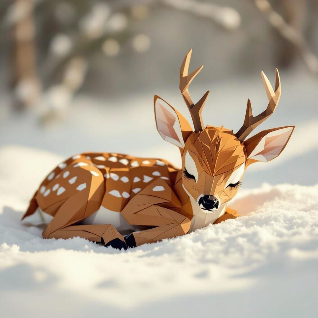 Sleeping Baby Deer in Origami Style