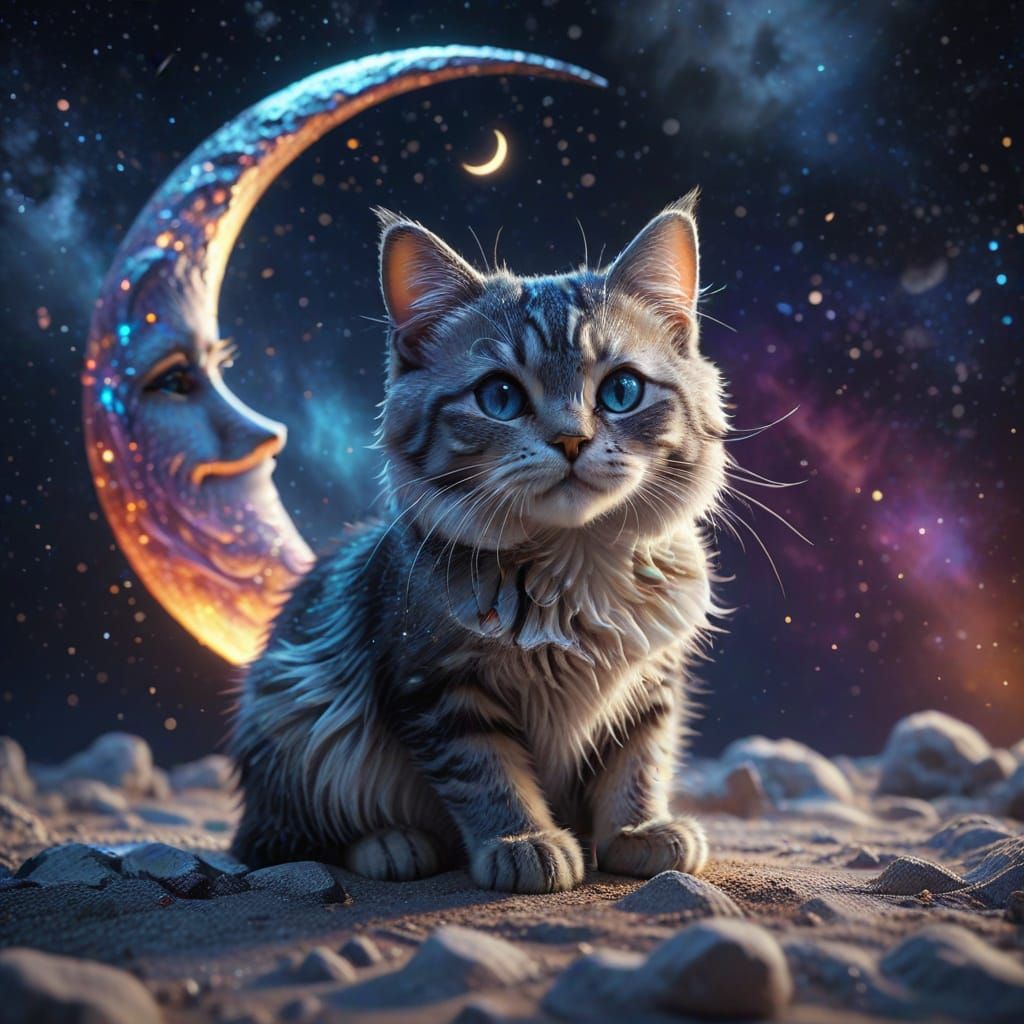 Cat on the Moon in Splash Art Style