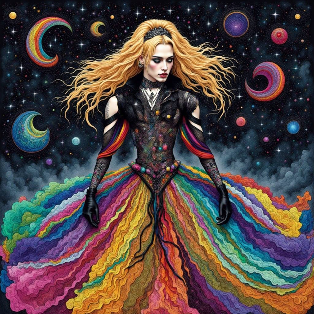 Gothic Punk Man in Cosmic Gown with Zentangle