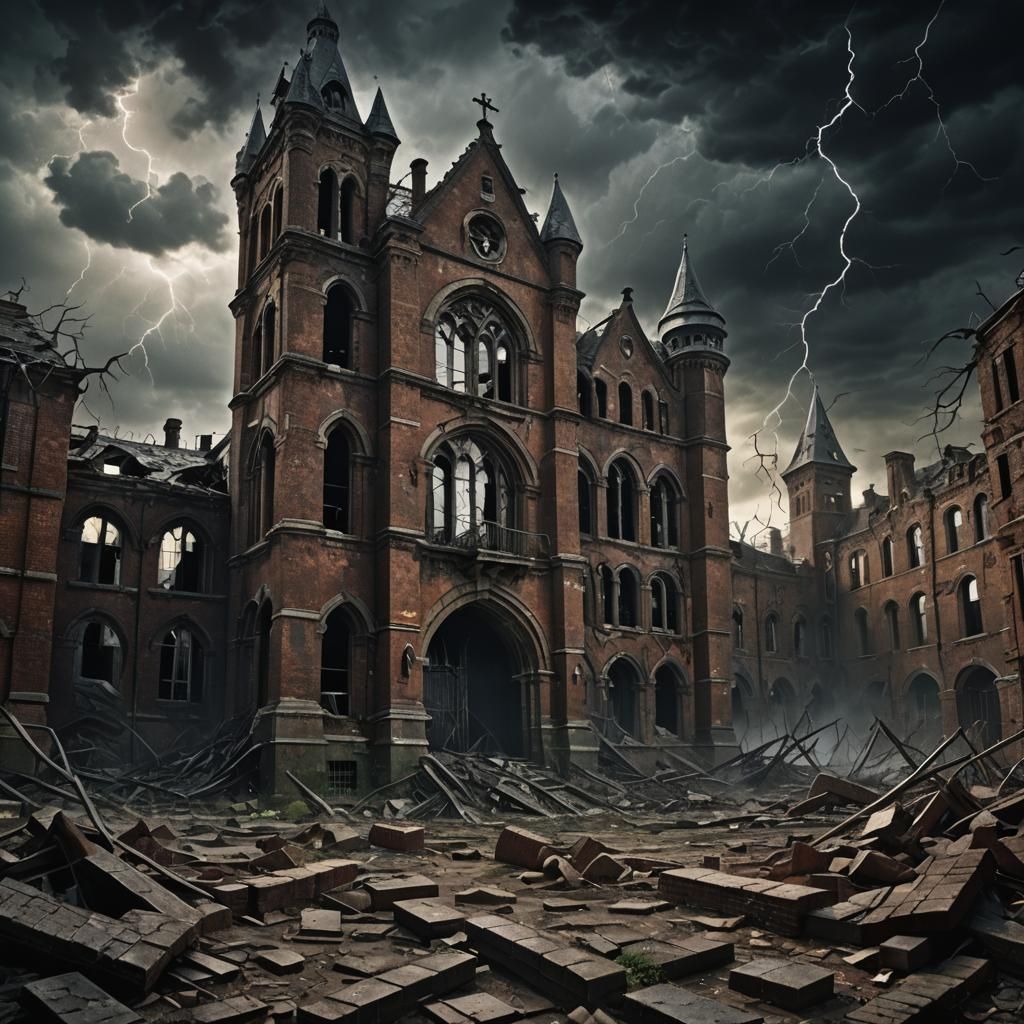 Abandoned Asylum in Gothic Surrealism Style