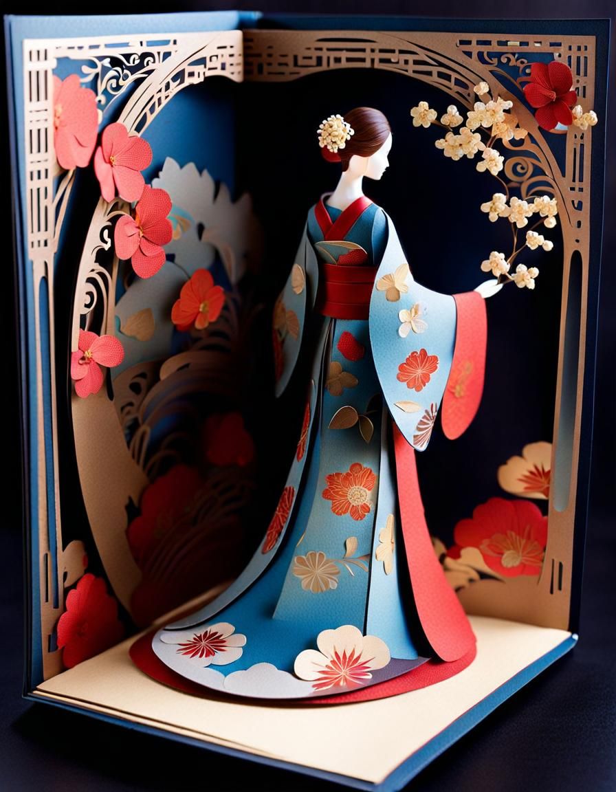 Woman in Kimono in a Popup Book