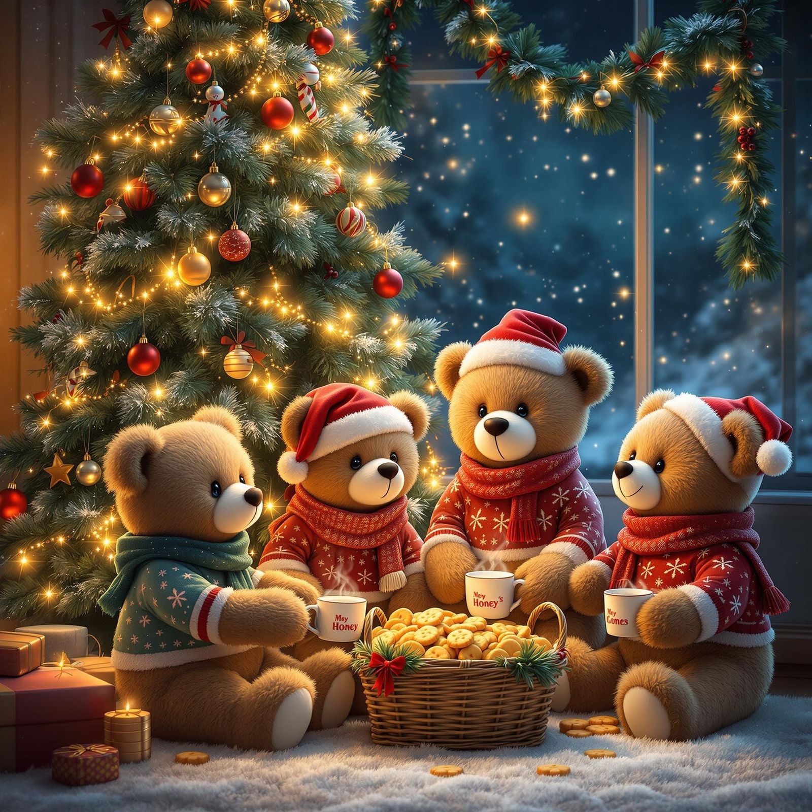 Whimsical Christmas Wonderland with Teddy Bear Family