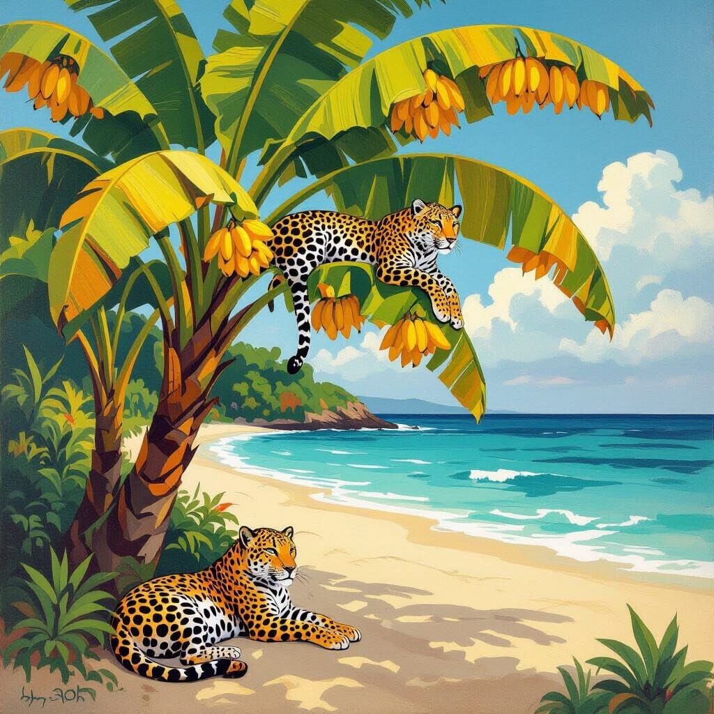 Leopard Lounging in a Banana Tree, Gauguin Style