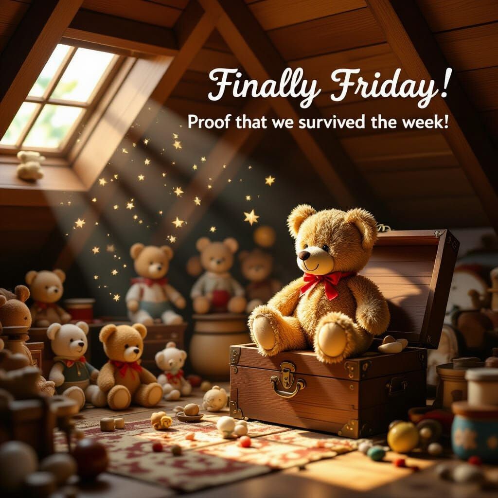 Cozy Sunlit Attic Room with Antique Toys and Teddy Bear