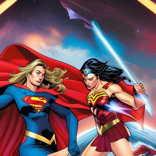 Supergirl vs Wonder Woman: Comic Book Art