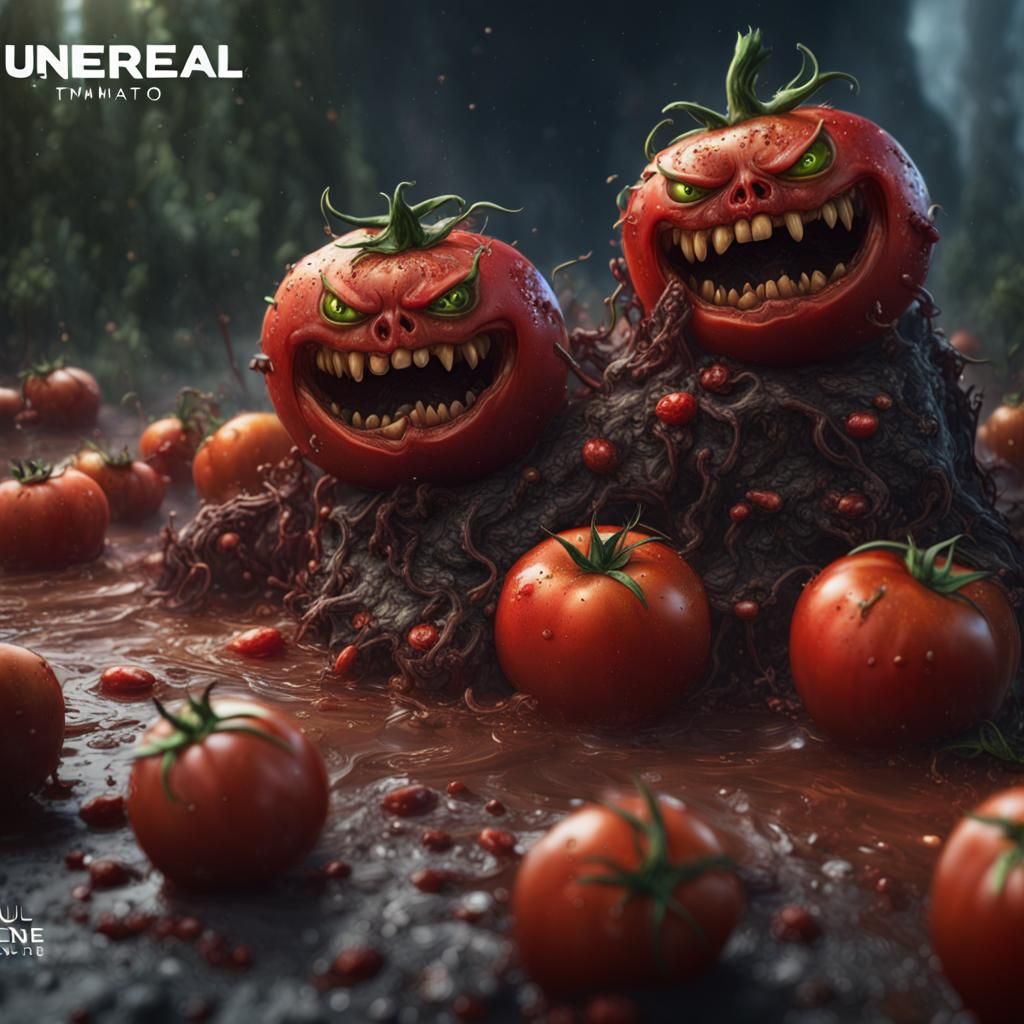 Angry Tomato Detailed Matte Painting in Deep Color