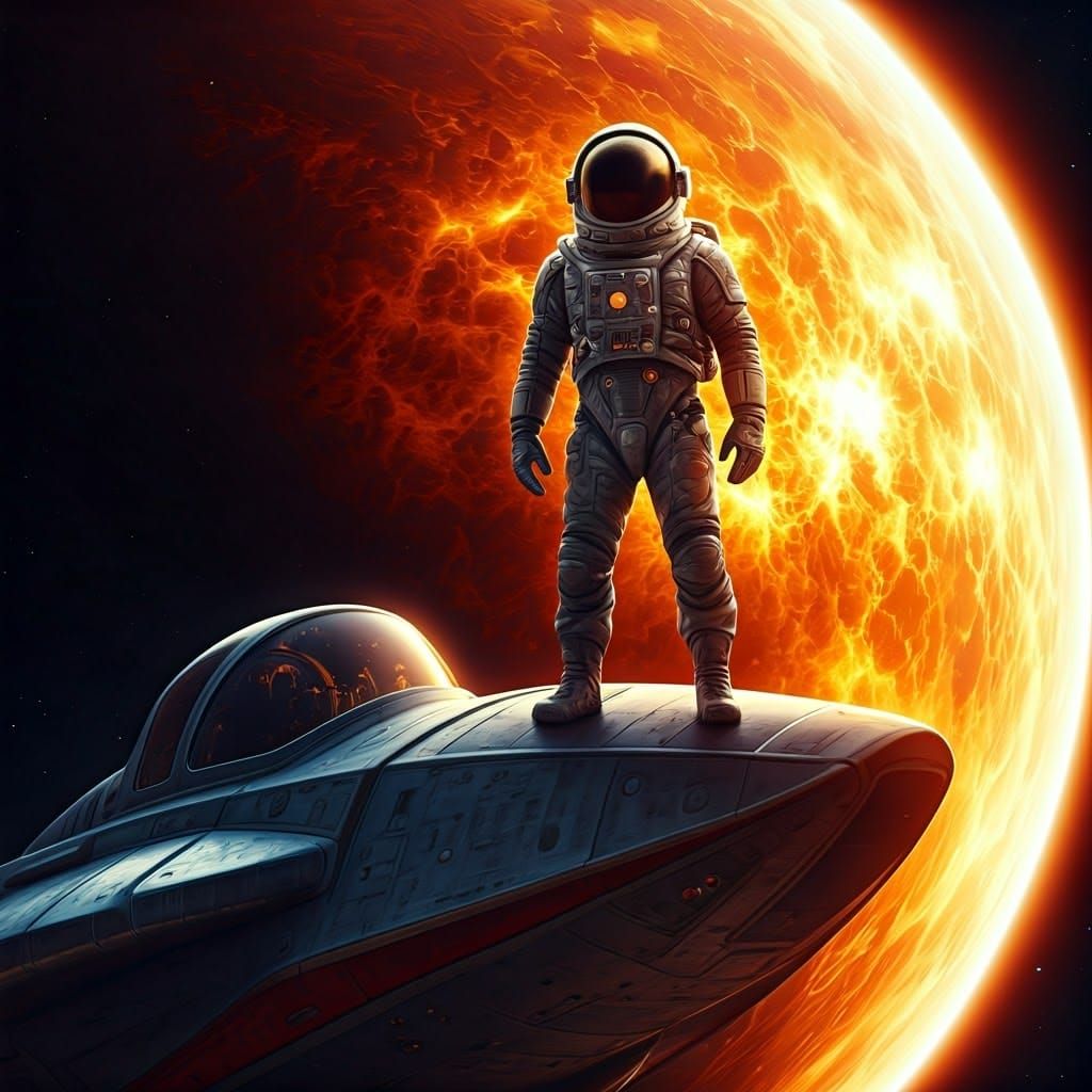 Cosmic Astronaut Stands on Starship on the Brink of Supernov...