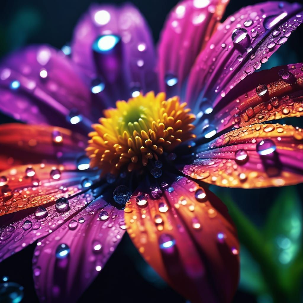 Vibrant Macrophotography Flower with Dewdrops in Cinematic S...