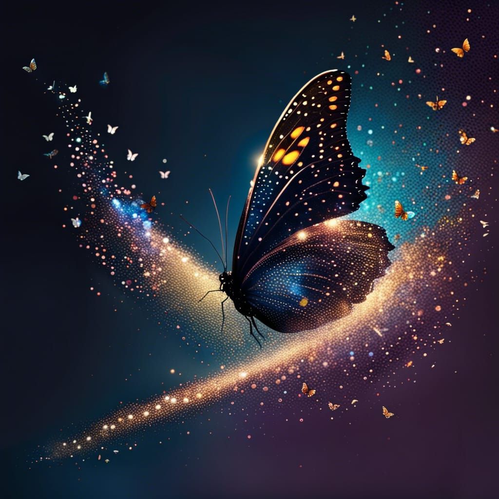 Butterfly in Flight with Glitter Trail