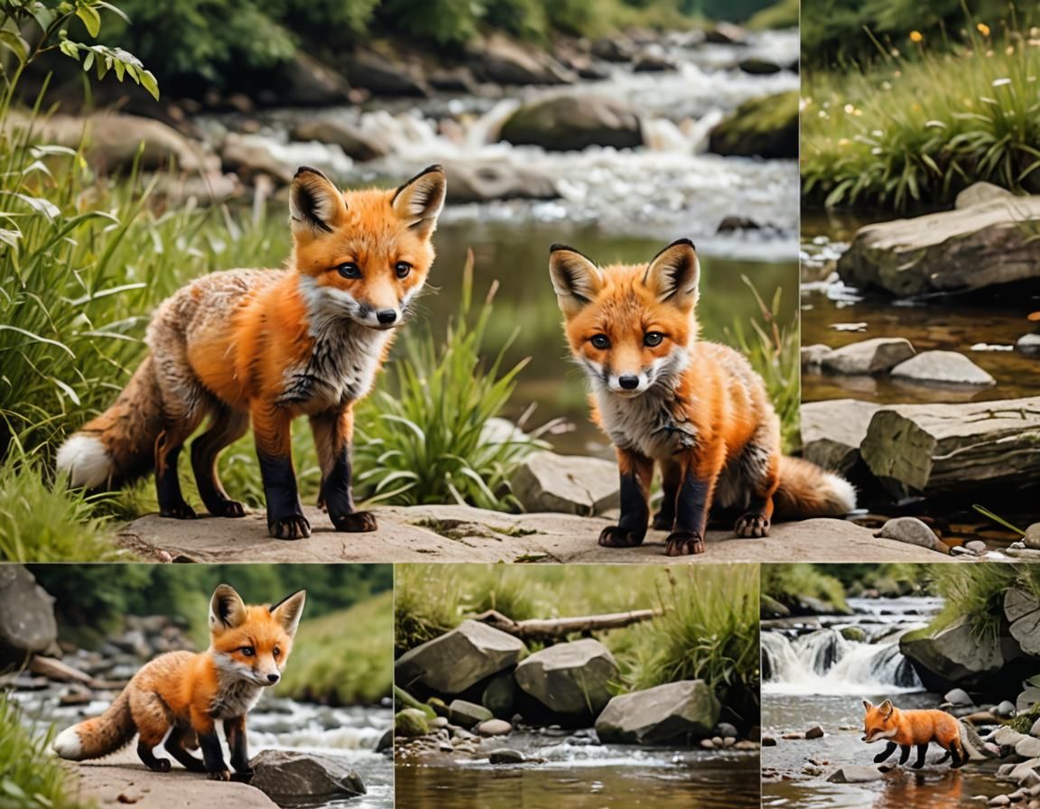 Colorful Fox Cub Collage by River