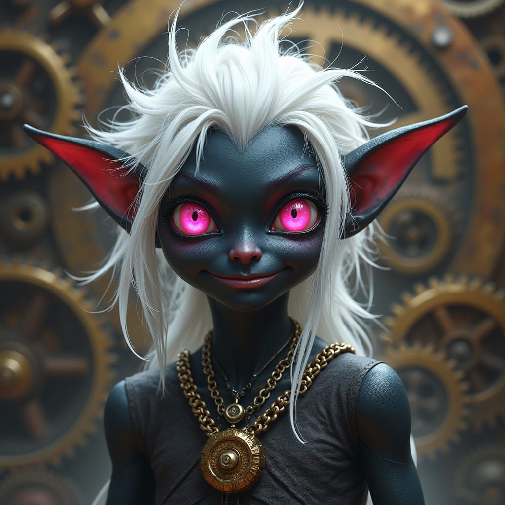 Steampunk Elf with Gears and Cogs, Hyperrealistic Art