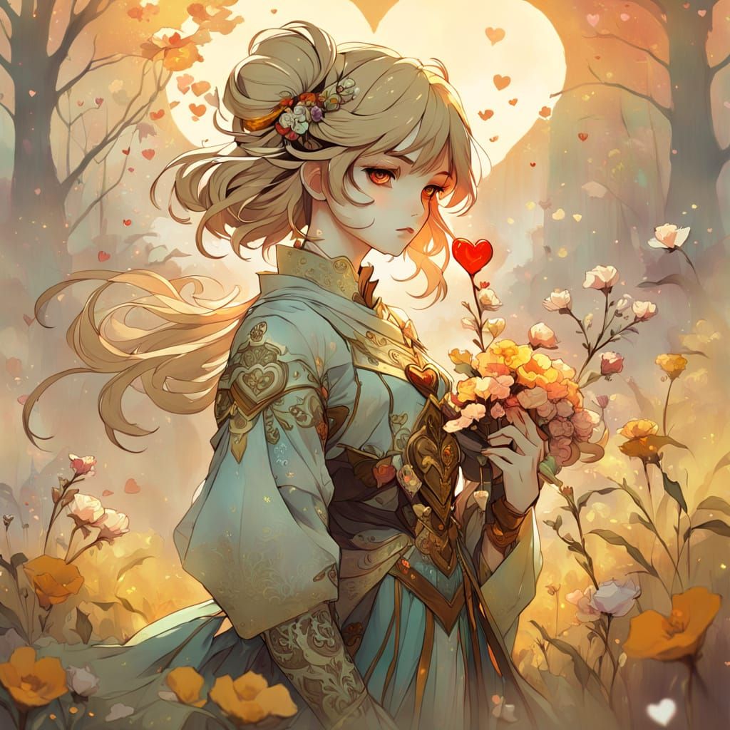 Anime Goddess Blooms in Whimsical Floral Wonderland