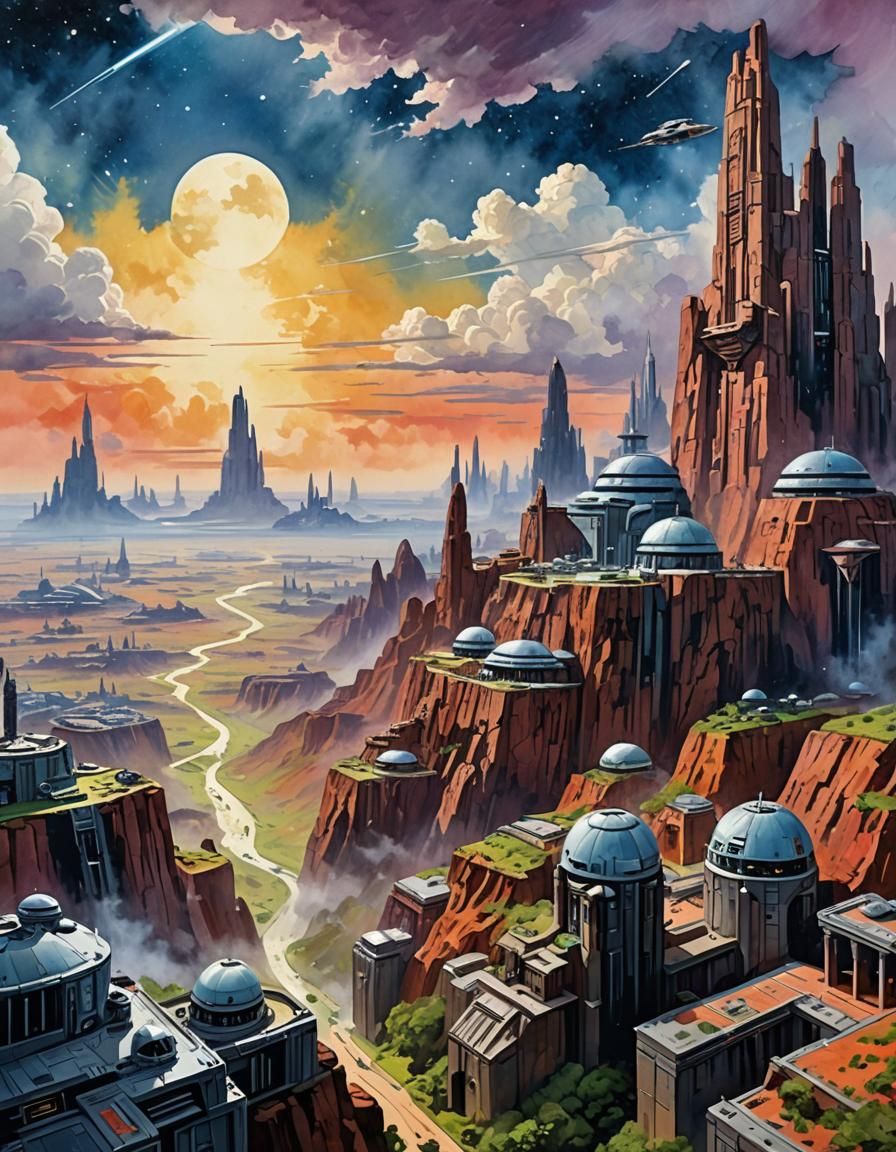 Future CITY  landscape in Gouache Style, Watercolor, Museum ...