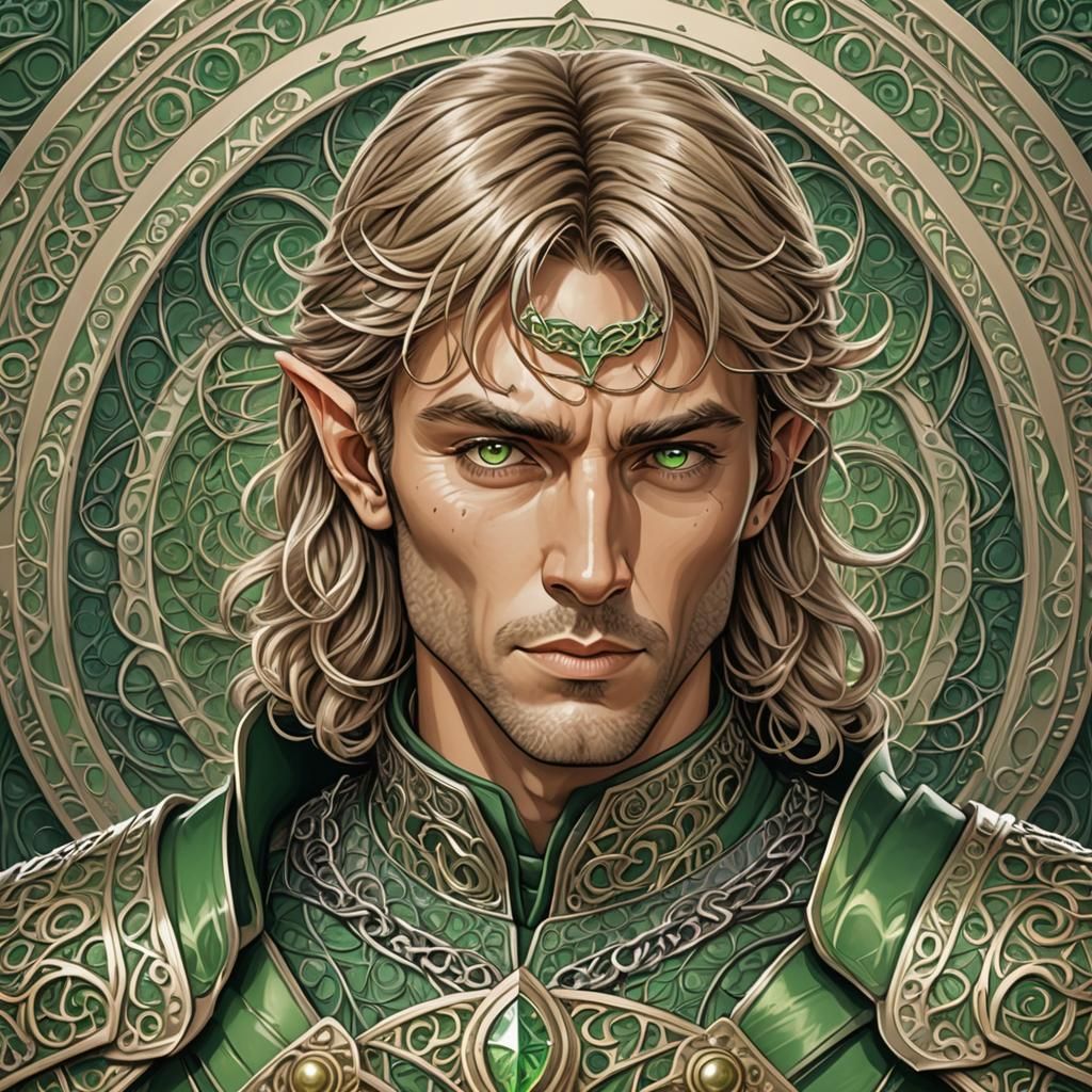 Moon Elf Fighter Mage in Chain Mail Armor