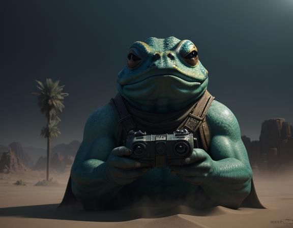 Bullywug Spellcaster in Desert Landscape: 3D Game Art