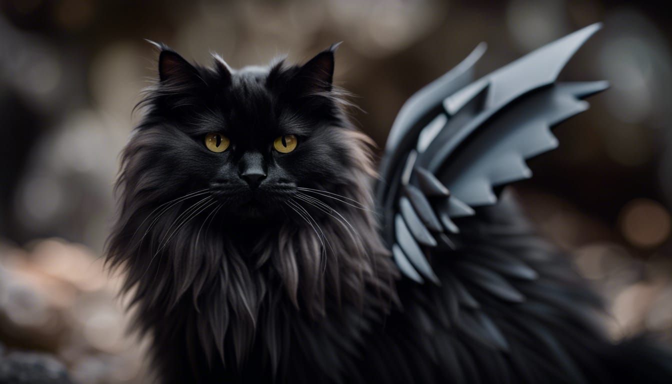 Fluffy Black Cat with Dragon Wings Photograph