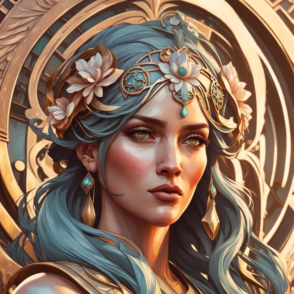 Art Nouveau Portrait in Hyperdetailed Style