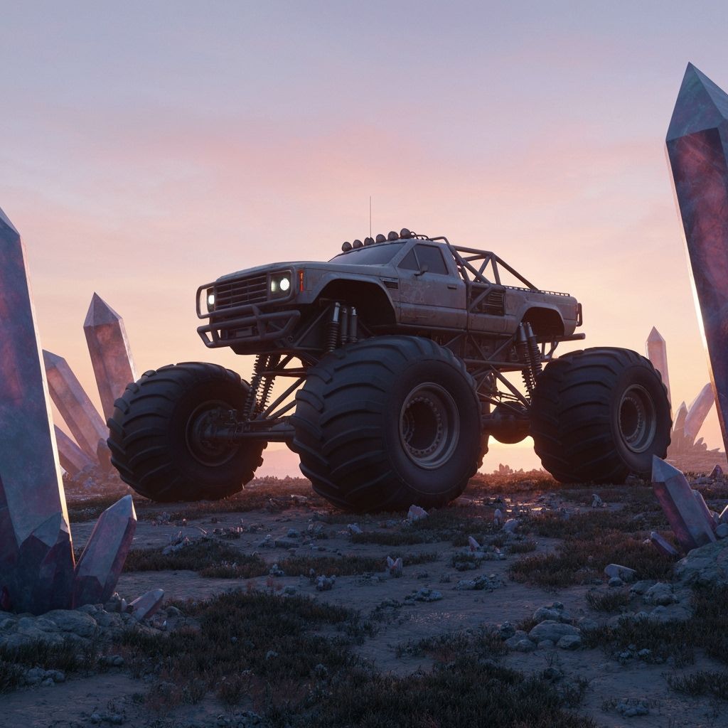 Monster Truck on Alien Planet with Crystal Towers