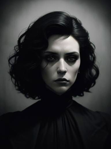 Dramatic Portrait of Woman in Tim Burton Style