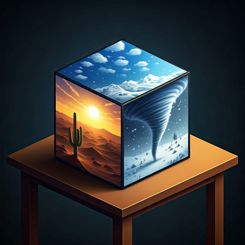 Photorealistic Weather Cube on Table