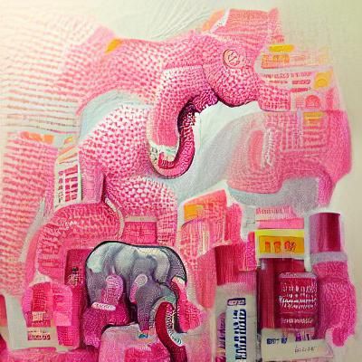 Detailed Gouache Painting of a Pink Elephant