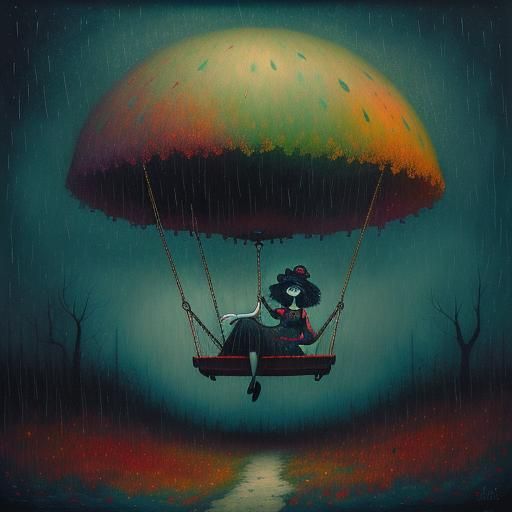 Girl on Swing: Pop Surrealism Illustration