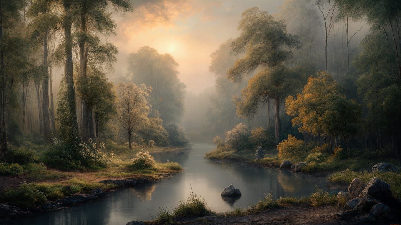 Ethereal Golden Hour Scene in Hyperdetailed Fantasy Style