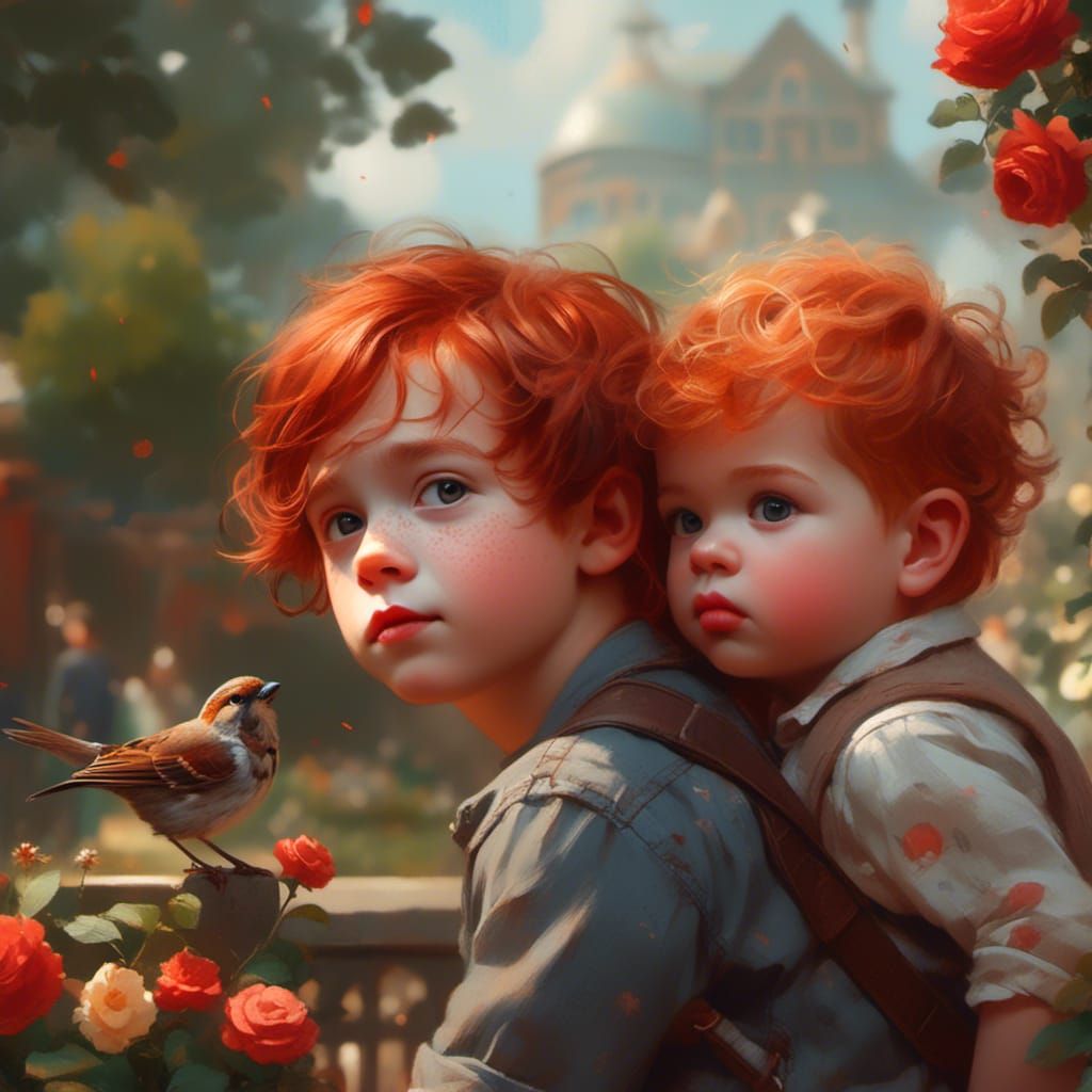 Vintage-Inspired Toddler Boy with Sparrow in a Whimsical Gar...