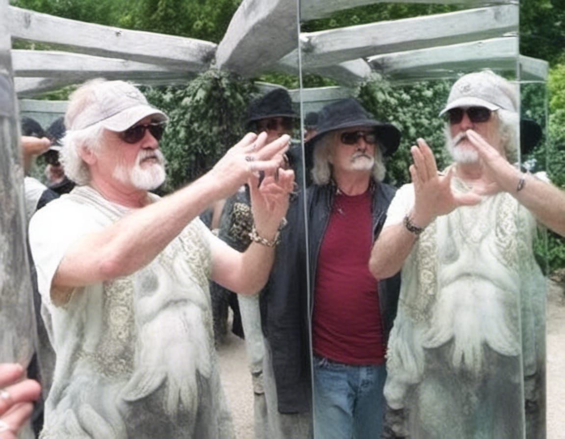 Surreal Mirror Labyrinth Reflecting a Parent and Child