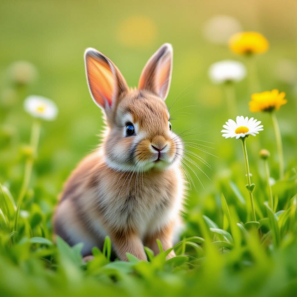 Cute Baby Bunny in a Field of Flowers
