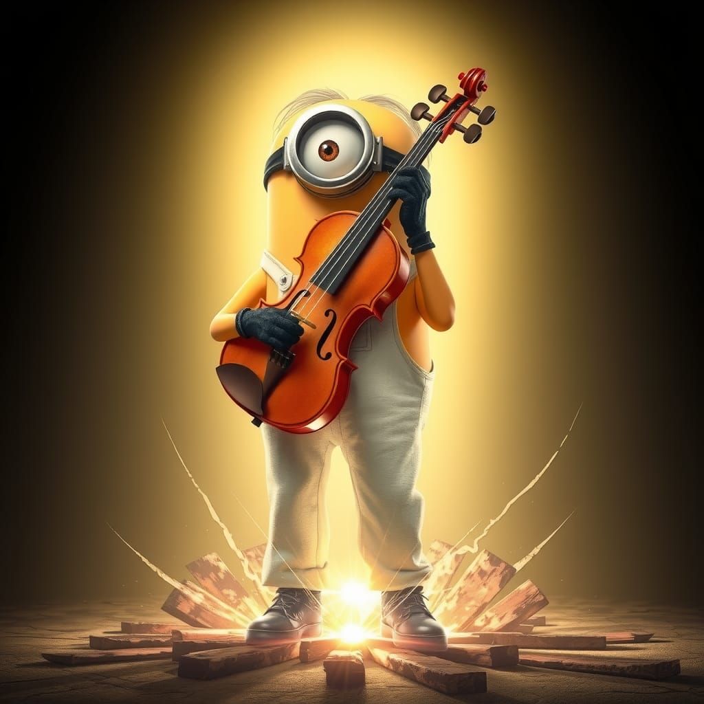 Regal Minion's Glowing Violin: Surreal Backlit Art