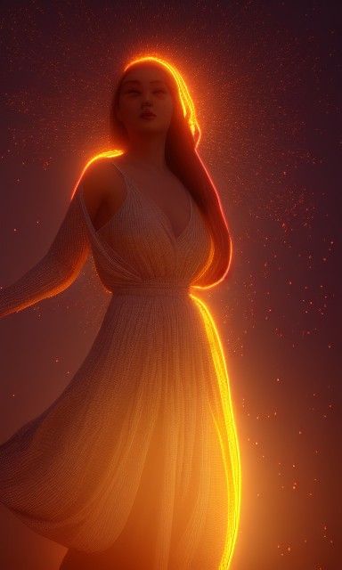 Radiant Woman in Darkness: Golden Hour Fantasy