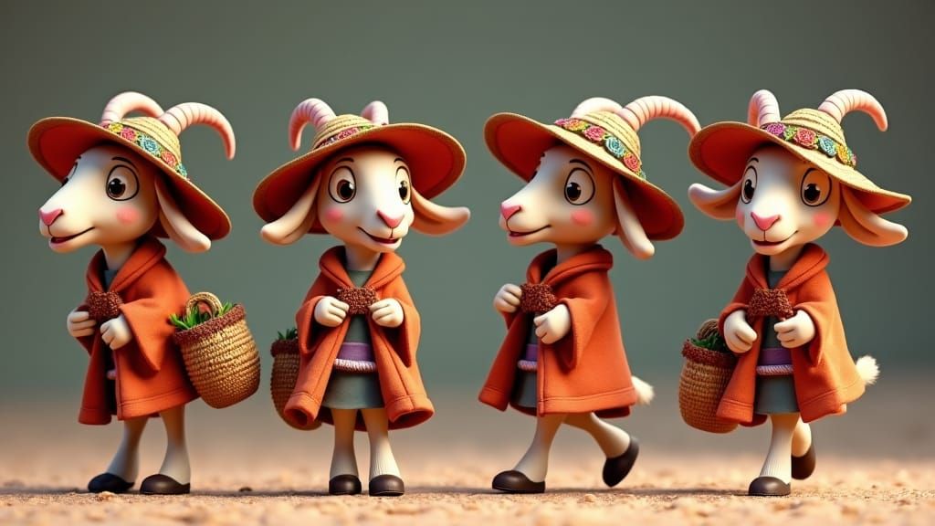 Whimsical Goat's Market Adventure in 3D Cartoon Style